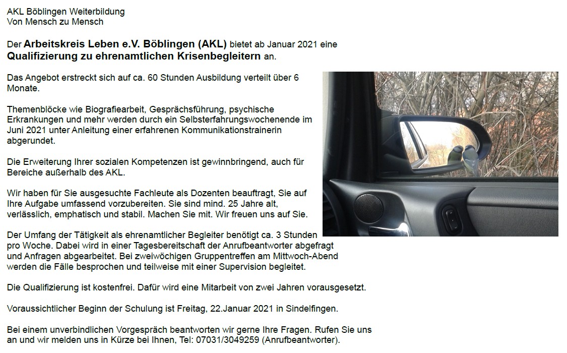Der AKL bildet Krisenbegleiter aus!